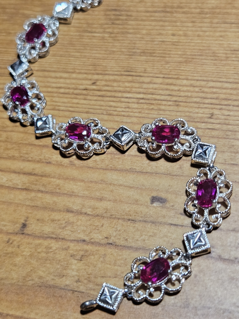 Vintage Elegant Pink Precious Stone Silver Stamped - Picture 2 of 4